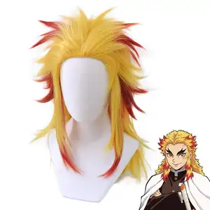 Ainizi high quality Demon Slayer Kimetsu no Yaiba Rengoku Kyoujurou synthetic cosplay wig for Halloween