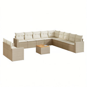 Set Divano da Giardino in Rattan Crema Beige, Grande Arredamento da Esterno con Cuscini in Schiuma ad Alta Densità per Patio e Giardino - Product Image 1