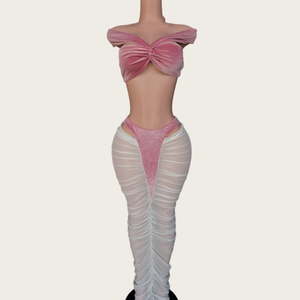 Viviblook Z1210ST09 Nuevo Conjunto de Dos Piezas para Mujer, Top Corto Sexy sin Tirantes, Falda Maxi Transparente con Cintura Alta - Product Image 1