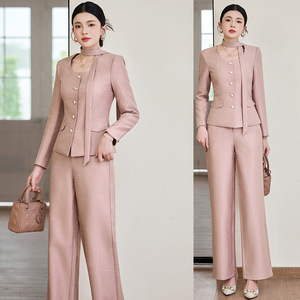 Women's Two Piece Suit Set Black <b>Wool</b> Blend Full Sleeve O Neck Elegant Autumn Workwear Pantsuit - Product Image 2