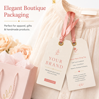 Étiquettes de vêtements en papier fantaisie de luxe personnalisées, emballages cadeaux, étiquettes suspendues, impression offset, ruban, œillet métallique, laminage film, estampage or