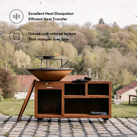 Barbecue d'extérieur moderne MEISU.CH pour 3-5 personnes, en acier thermolaqué, foyer à charbon sans fumée, grande table de grillade intérieure/extérieure