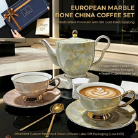 Service à thé de l'après-midi Kingze en porcelaine fine de style britannique avec bordure dorée, tasses à café et soucoupes avec théière – Vente en gros