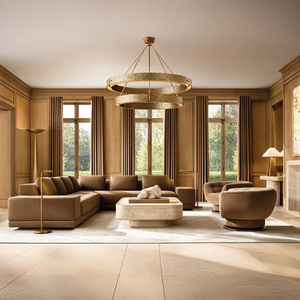 Mesa de centro de piedra moderna RH VITOLO con base esculpida superior de travertino tallado, duradera para sala de estar, hogar, oficina y hotel - Product Image 3