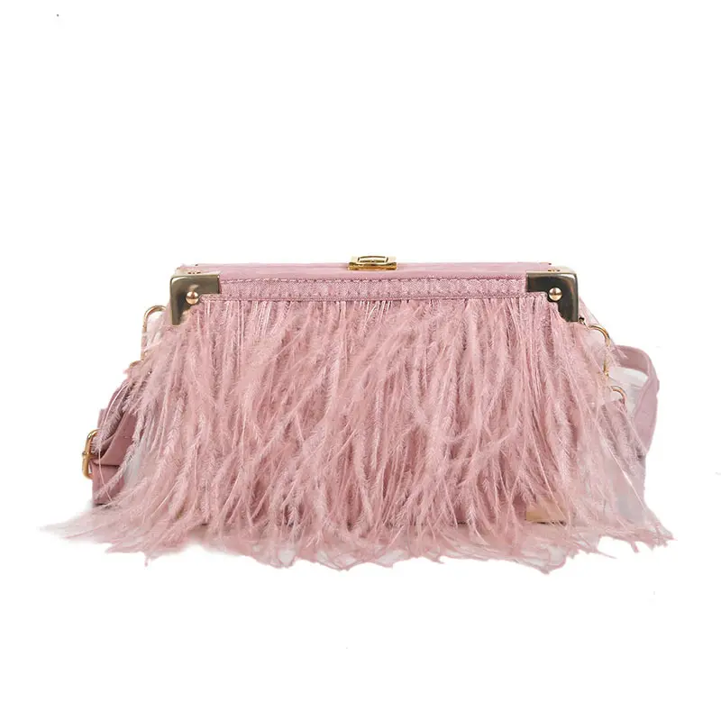 Wholesale Real Natural Ostrich Feather Womens Christmas Purse Bags 2022 Women Prom Clutch Bag Evening