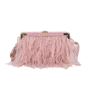 Wholesale Real Natural Ostrich Feather Womens Christmas Purse Bags 2022 Women Prom Clutch Bag Evening