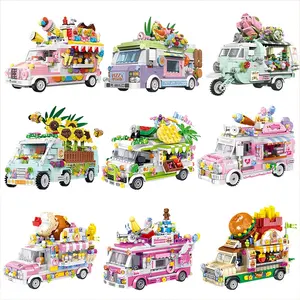 Zhegao blocs rue magasin assembler fleur voiture mignon nourriture véhicule cadeaux d'anniversaire pour enfants nouvel an enfants cadeau