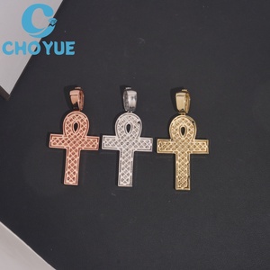 จี้รูปกางเขนอังค์ประดับเพชรโมอิสซาไนต์ CHOYUE ชุบทอง 18K เครื่องประดับฮิปฮอปสำหรับทุกเพศ ชุบทองคำสีกุหลาบ - Product Image 4