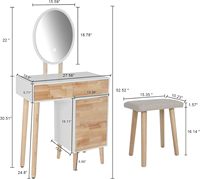 Coiffeuse moderne en bois avec miroir éclairé, tabouret, 4 tiroirs, 3 modes d'éclairage réglables, design panneau pour chambre et salon