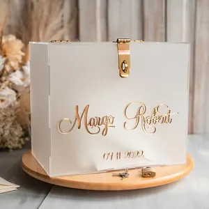 Elegant Personalized Name Card Box Wedding Acrylic Card Box with Lock and Key Money Wishing Well Box Decor
