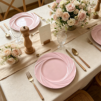 Assiette de Présentation Rose Moderne de Luxe Résistante à la Chaleur avec Bord Perlé, en Plastique Non Toxique, Durable pour Mariages et Tables de Mariés