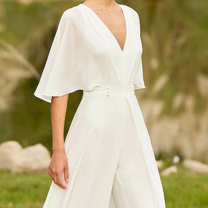 Femmes élégant minceur blanc col en v <span class=keywords><strong>combinaison</strong></span> taille haute Fitness robe <span class=keywords><strong>pantalon</strong></span> pour le travail d'été Super fée <span class=keywords><strong>mariage</strong></span> voyage - Product Image 4