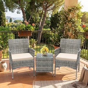 Juego de Bistró de Mimbre para Exteriores de 3 Piezas, Muebles de Patio con Cojines Cómodos para Balcón, Jardín y Patio Trasero - Product Image 1