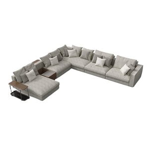 Sofá Modular de <span class=keywords><strong>2</strong></span> Plazas al por Mayor, Sofá en Forma de L para Sala de Estar, Muebles Cómodos de Lino Gris - Product Image 1