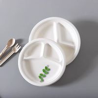 Assiettes jetables biodégradables à 3 compartiments, robustes, en pulpe de canne à sucre, écologiques, pour restaurants (vente en gros)