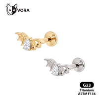 Vora ASTM F136 Titane Plaqué Or 18K, Labret à filetage interne motif Aile de chauve-souris Fleur Zircon, pour cartilage d'oreille enfant
