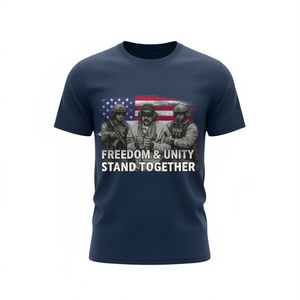 Maglietta Freedom Unity Stand Together unisex con collo rotondo, manica corta, grafica militare patriottica, streetwear per adulti - Product Image 2