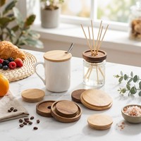 Couvercle en bambou écologique personnalisé Landy pour pots en bois, bouteilles, pots à épices, bougies et bocaux en verre.