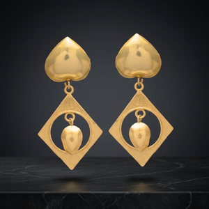 Matte Gold Puffed Heart Rhombus Geometric Circle Cutout <b>Diamond</b> Drop <b>Earrings</b> Brass 18K Gold Plated Engagement - Product Image 3