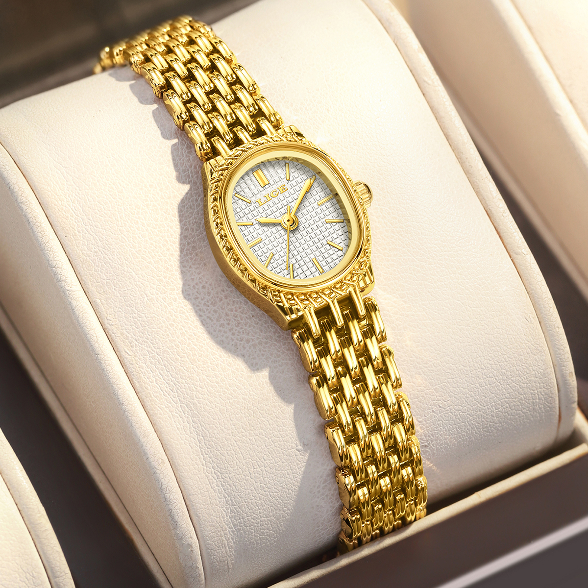 LIGE LG89271 Gold Oval Bracelet Watch Vintage Copper Mirrors 