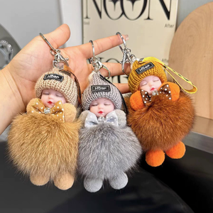 Llavero Colgante de Peluche con Muñeca Durmiente de Piel de Zorro Auténtica, Bonito Colgante para Bolso, Regalo de Muñeca de Peluche - Product Image 5