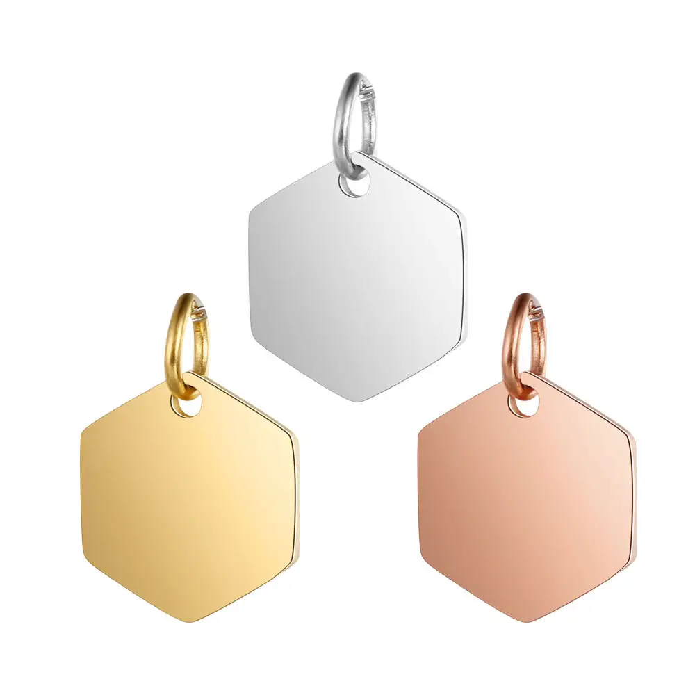 Stainless Steel Mirror Polished Geometric Engraved Logo Charms Pendant for Jewelry Making