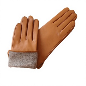 Guantes de cuero con forro de lana hasta la muñeca, térmicos, cálidos, informales, de invierno, estilo liso - Product Image 3
