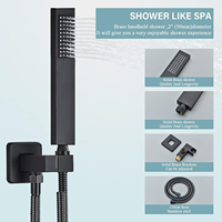 Empolo Cupc Luxe Laiton Noir 12 Pouces LED Système de Douche Murale Ensemble Discret Pluie Mitigeur de Bain pour Hôtel