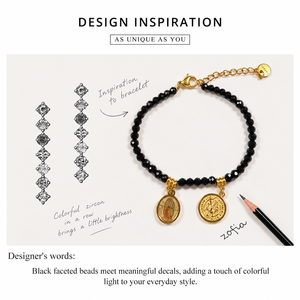 <b>Black</b> Bead Charm <b>Bracelet</b>, Stainless Steel, <b>Black</b> Beads, <b>and</b> Decal, 18K <b>Gold</b> Vacuum Plated, <b>Gold</b> Color - Product Image 3