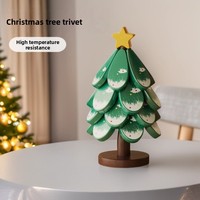 Sous-verre en bois massif en forme de sapin de Noël, dessous de plat isolant résistant à la chaleur, décoration de table de cuisine pour les fêtes, forme irrégulière