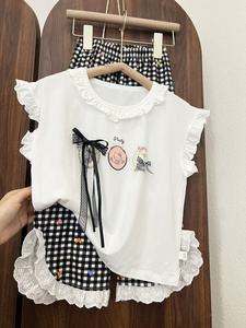 Pigiama per Bambini Personalizzabile 95% Cotone 5% Spandex Estivo a Righe Manica Corta con Pizzo Cartone Animato per Bambini e Adolescenti 3-18 Anni - Product Image 3