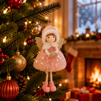 Décoration de Noël : Pendentif Fille en Tissu, Chapeau en Peluche Fileté, Ange aux Grands Yeux