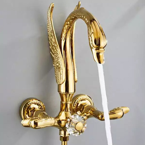 Douche murale rétro européenne en forme de cygne doré avec douchette téléphonique HD-TF020 Swan - Product Image 1