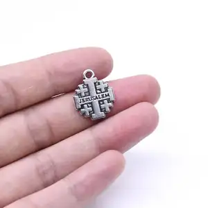 Mặt Dây Chuyền Chữ Thập Jerusalem 1.8*1.4Cm Mặt Dây Chuyền Hợp Kim Bạc Làm Trang Sức Công Giáo Tôn Giáo 15Mm