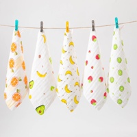 Serviette carrée en gaze de coton 6 couches Longren à imprimé fruits, petite, mignonne, absorbante, douce, pour enfants, à suspendre, pour le nettoyage des mains
