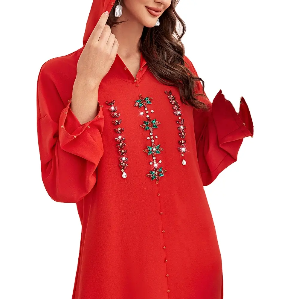 SH0002 החדש אלגנטי כתום מסיבת סלעית יד תפור יהלומים מוצק העבאיה שמלת נמוך moq המוסלמי הסעודית נשים מזדמן ללבוש גלימה