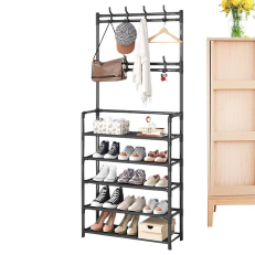 Porte-manteau en tissu d'organisation de la maison simple avec étagères de rangement de chaussures Porte-vêtements et chapeau d'entrée de salon en plastique - Product Image 1