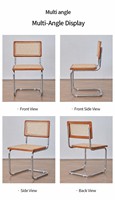 Chaise de salle à manger cantilever sans accoudoirs, style Mid-Century Modern, assise en rotin synthétique tressé, structure chromée argentée durable, mobilier de maison