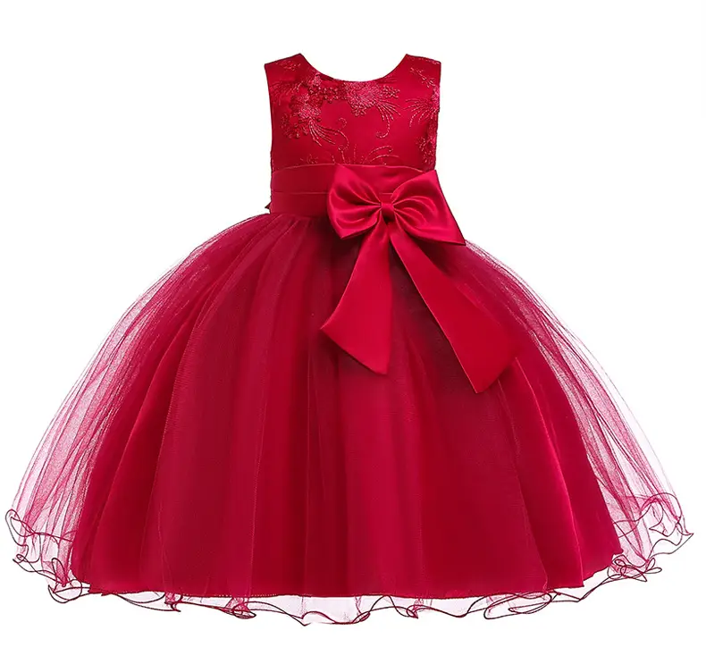 2020 nouveau design corée filles robe rouge 3t anniversaire mariage broderie robes conception enfants fleur bébé fille robe fête