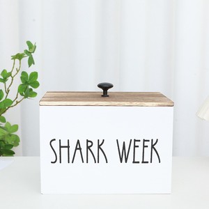 Wooden Desktop Storage Box With Lid Shark Week Engraving Organizer For <b>Tissue</b> <b>Paper</b> Sanitary Napkin Home Office Decoration - Product Image 1