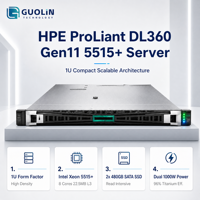 Serveur rackable pour centre de données HPE DL360 Gen11 1U 8SFF Intel Xeon 5515+ 64 Go DDR5 5600 MT/s PCIe 5.0