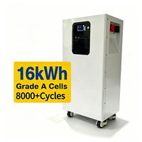 Batterie au lithium 16 kWh avec support de rangement, conception compacte, batterie au lithium Powerwall Lifepo pour système solaire connecté au réseau
