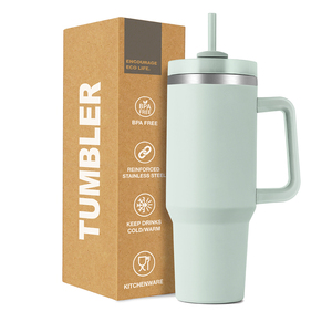 Ready to Ship Stainless Steel White 40 OZ Vacuum Insulated Car Tumbler Handle <b>Straw</b> for Outdoor Coffee Milk Tea Beer-Leak-Proof - Product Image 1