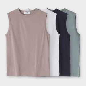 Camiseta sin mangas de algodón tejido vintage para hombre, chaleco transpirable para gimnasio, entrenamiento de verano, camiseta deportiva informal de color sólido - Product Image 1