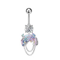 CRYSPURE 14G Anneau de nombril en acier inoxydable plaqué argent avec zircon et cristal, bijoux de piercing corporel tendance, vente en gros