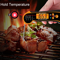 Termometer daging baca instan Digital, dapat dilipat lampu latar tahan air dalam dan luar ruangan, Magnet panggang Bbq