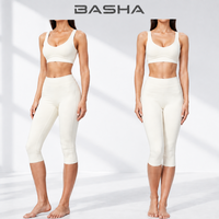Ensemble de yoga 2 pièces pour femme, débardeur à fines bretelles et col en V, legging taille haute 7/8, effet ventre plat et rehausseur de fessiers, en Spandex et Nylon, tenue de sport