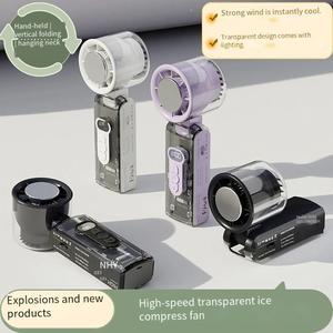 New High-speed Transparent Folding Aromatherapy <b>Handheld</b> <b>Fan</b> Usb Charging Car Outdoor Portable 100-speed Light Wind Turbine - Product Image 1