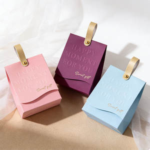 Sacs cadeaux de luxe personnalisés, sacs d'emballage pour bonbons et chocolats de mariage, boîte pour fête de mariage, nouveaux sacs en papier haut de gamme avec poignée en cuir - Product Image 2