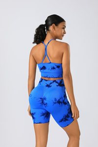 Meilleures Ventes : Ensemble de Sport 2 Pièces Grande Taille Sans Coutures pour Femme, Pantalon Taille Haute Rehausse-Fessier et Gilet Dos Nageur Tie-Dye pour Yoga d'Été - Product Image 3